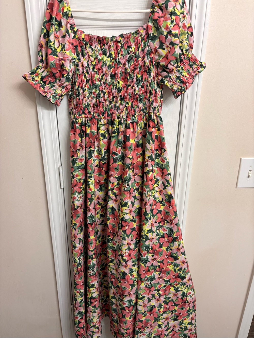 SHEIN Pink Floral Maxi Dress with Green Accents
